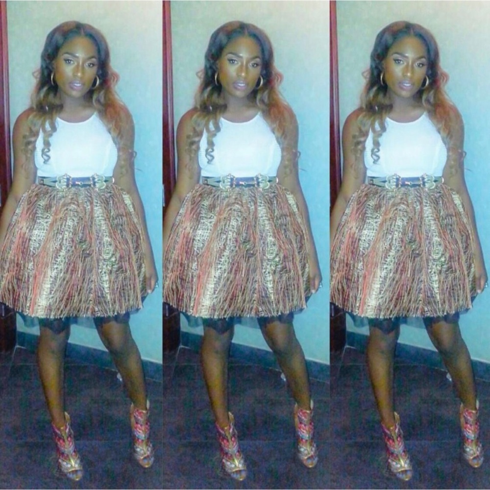 Reversible Gold/Silver Skater Skirt w/Leather Trim